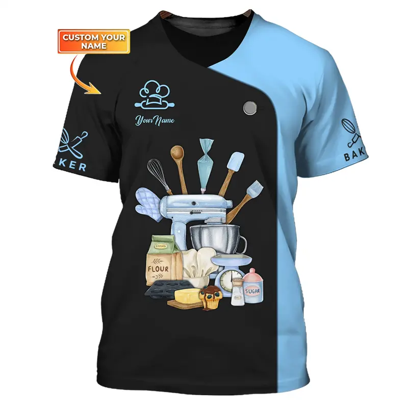 Summer New Baker T-shirt Men Women Custom Name 3D Print Cosplay Baker Uniform Short Sleeve T Shirts Funny Baking Harajuku Tees