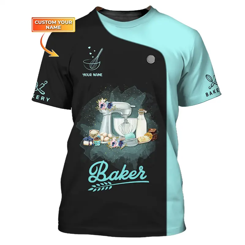 Summer New Baker T-shirt Men Women Custom Name 3D Print Cosplay Baker Uniform Short Sleeve T Shirts Funny Baking Harajuku Tees