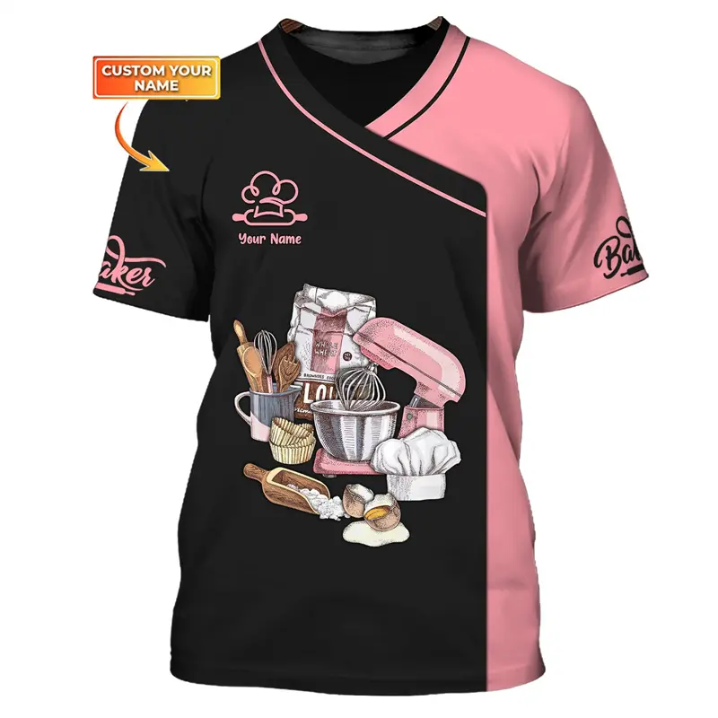 Summer New Baker T-shirt Men Women Custom Name 3D Print Cosplay Baker Uniform Short Sleeve T Shirts Funny Baking Harajuku Tees