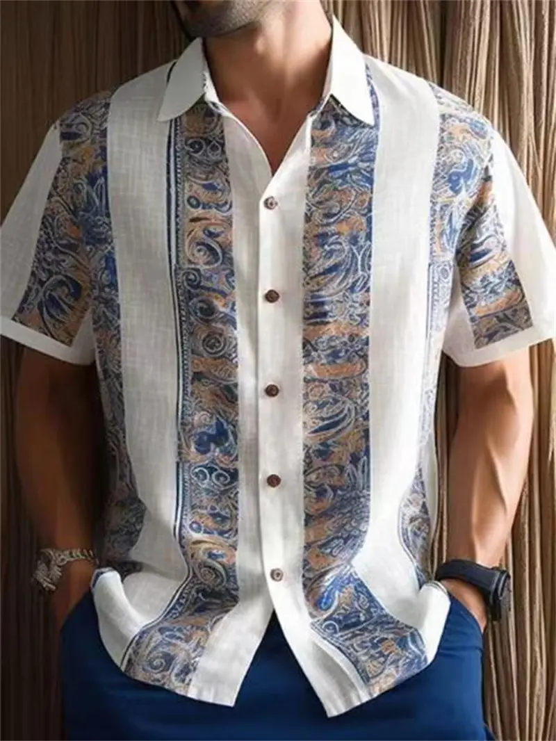 3D Printed Simple Geometric Lapel Shirts Men Chic Shirt Tropic Coconut Tree Graphic Hawaii Button Blouse Casual ClothingShirts