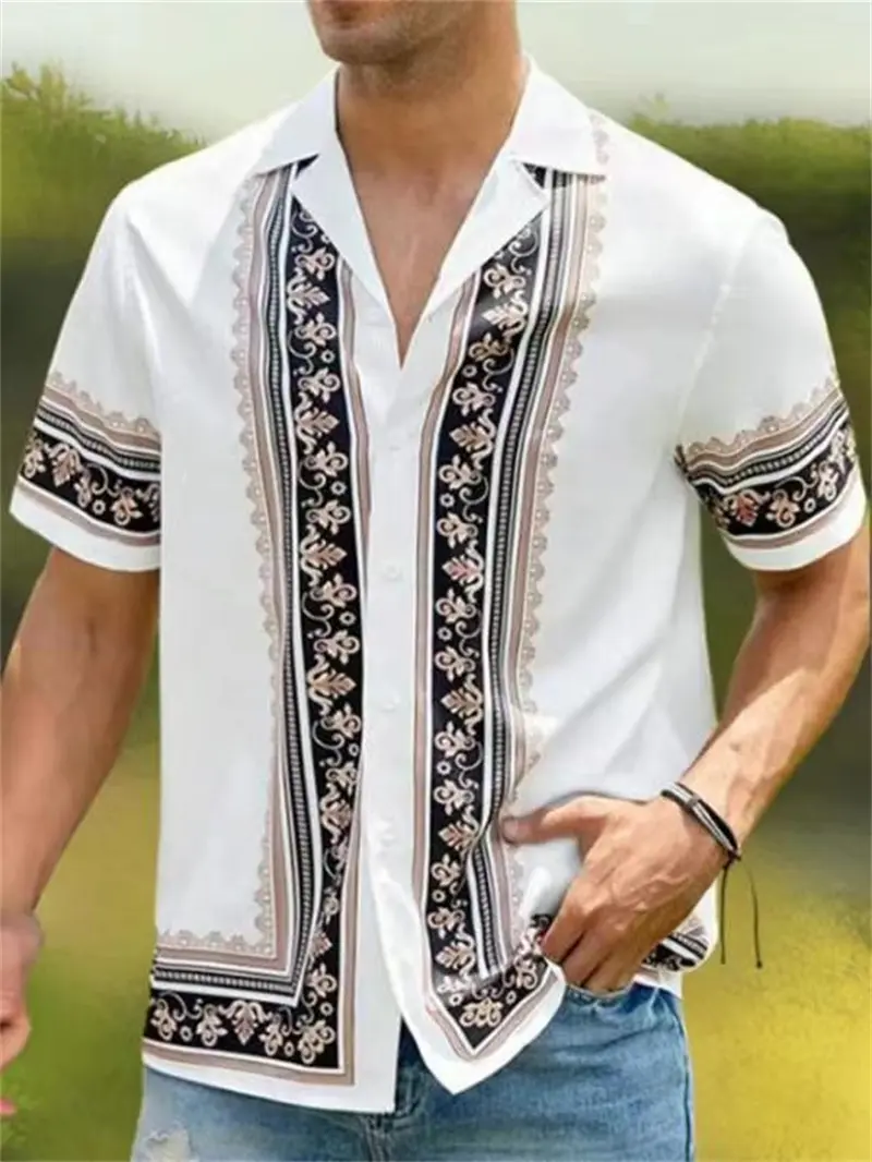 3D Printed Simple Geometric Lapel Shirts Men Chic Shirt Tropic Coconut Tree Graphic Hawaii Button Blouse Casual ClothingShirts