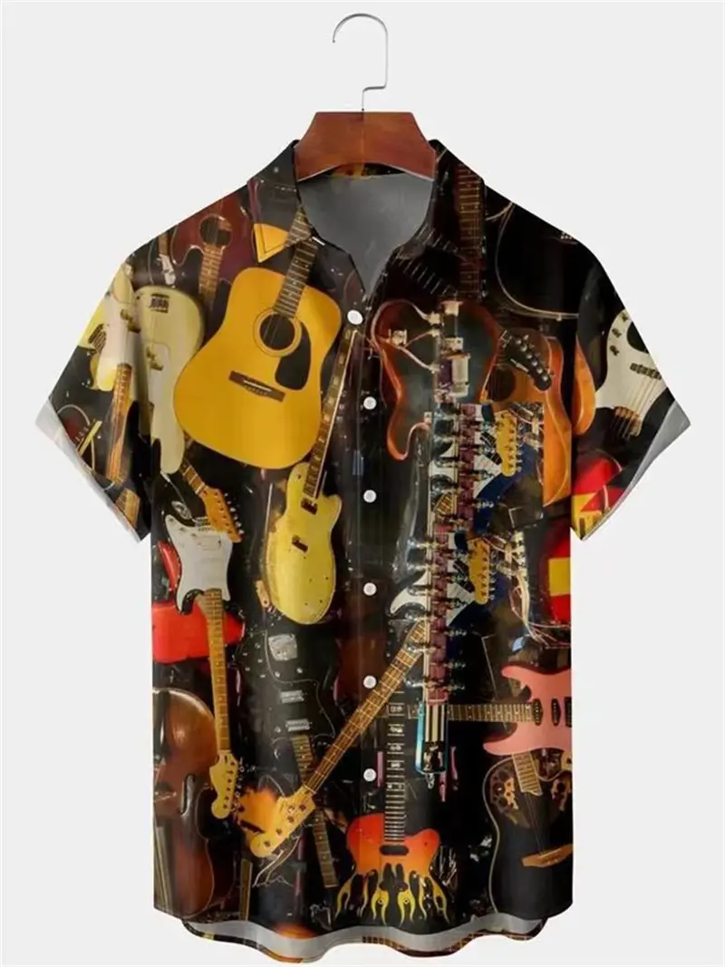 3D Printed Simple Geometric Lapel Shirts Men Chic Shirt Tropic Coconut Tree Graphic Hawaii Button Blouse Casual ClothingShirts