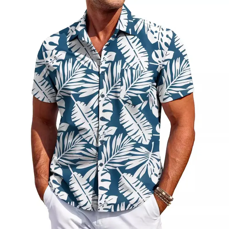 3D Printed Simple Geometric Lapel Shirts Men Chic Shirt Tropic Coconut Tree Graphic Hawaii Button Blouse Casual ClothingShirts