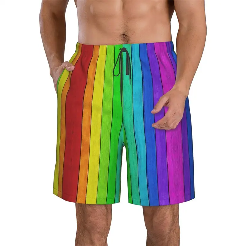 Quick Dry Mens Beach Board Short New 3D Print LGBT Rainbow Graphic Swimming Short Man Fashion Summer Personality Unisex Trunks
