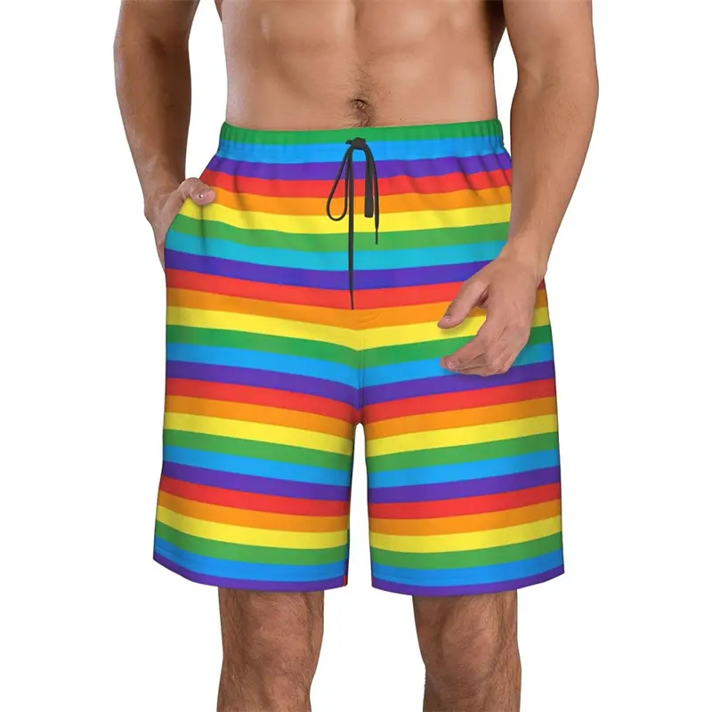 Quick Dry Mens Beach Board Short New 3D Print LGBT Rainbow Graphic Swimming Short Man Fashion Summer Personality Unisex Trunks
