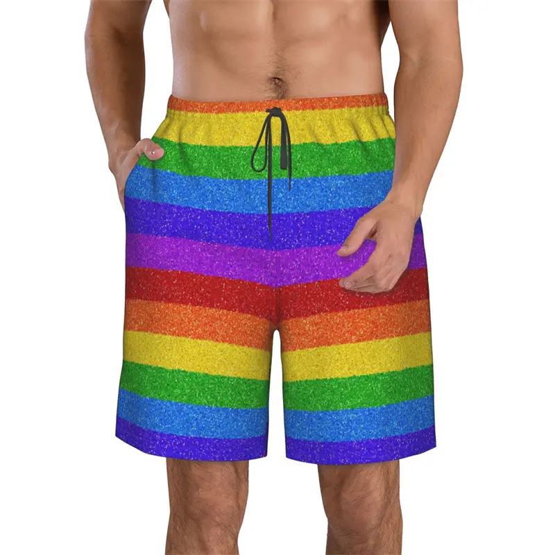 Quick Dry Mens Beach Board Short New 3D Print LGBT Rainbow Graphic Swimming Short Man Fashion Summer Personality Unisex Trunks
