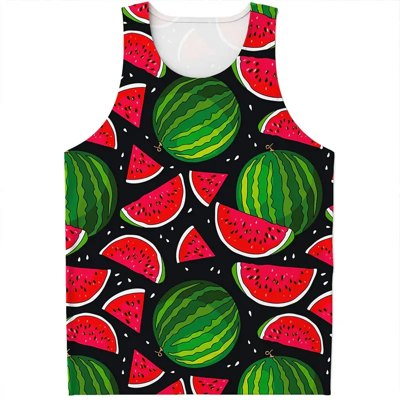 Fruit Graphic Tank Top For Men 3D Print Sleeveless Tshirt Watermelon Pattern Tops Paint Vest Hawaii Tank Tops Man Braces T-shirt