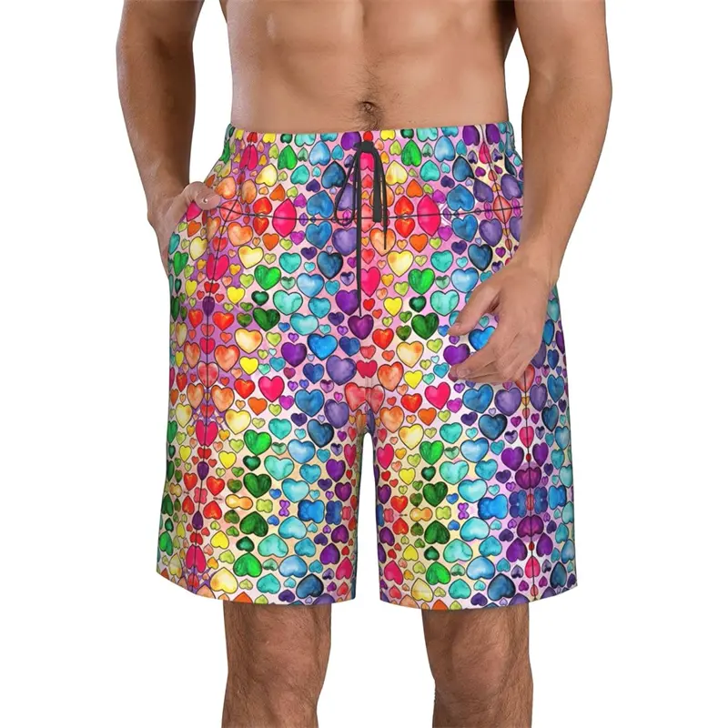 Quick Dry Mens Beach Board Short New 3D Print LGBT Rainbow Graphic Swimming Short Man Fashion Summer Personality Unisex Trunks
