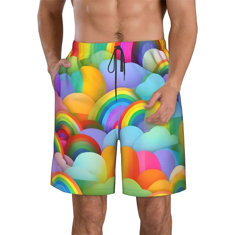 Quick Dry Mens Beach Board Short New 3D Print LGBT Rainbow Graphic Swimming Short Man Fashion Summer Personality Unisex Trunks
