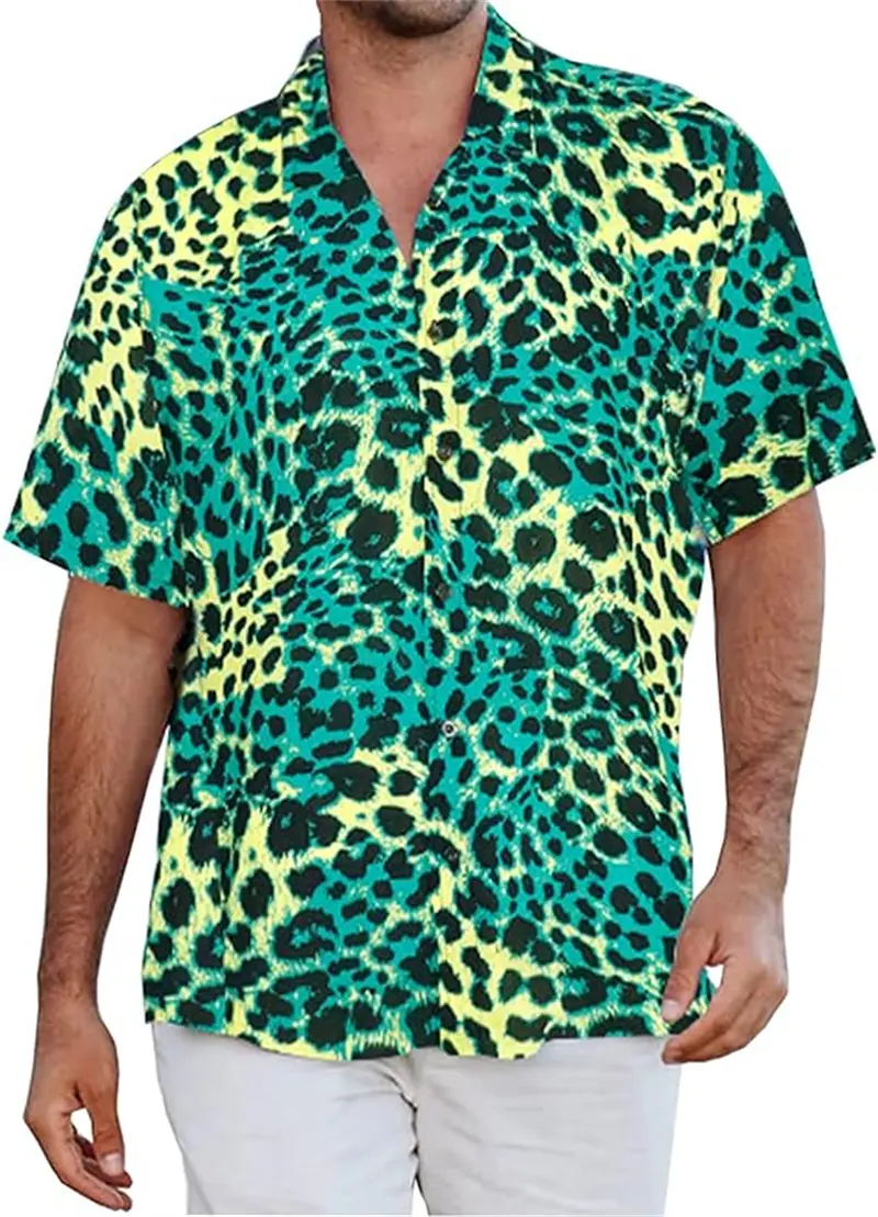 Vintage Men's Shirts Leopard 3D Printed Shirt Man High Quality Short Sleeve Button Laple Casual Shirt Summer Fashion Tee Tops