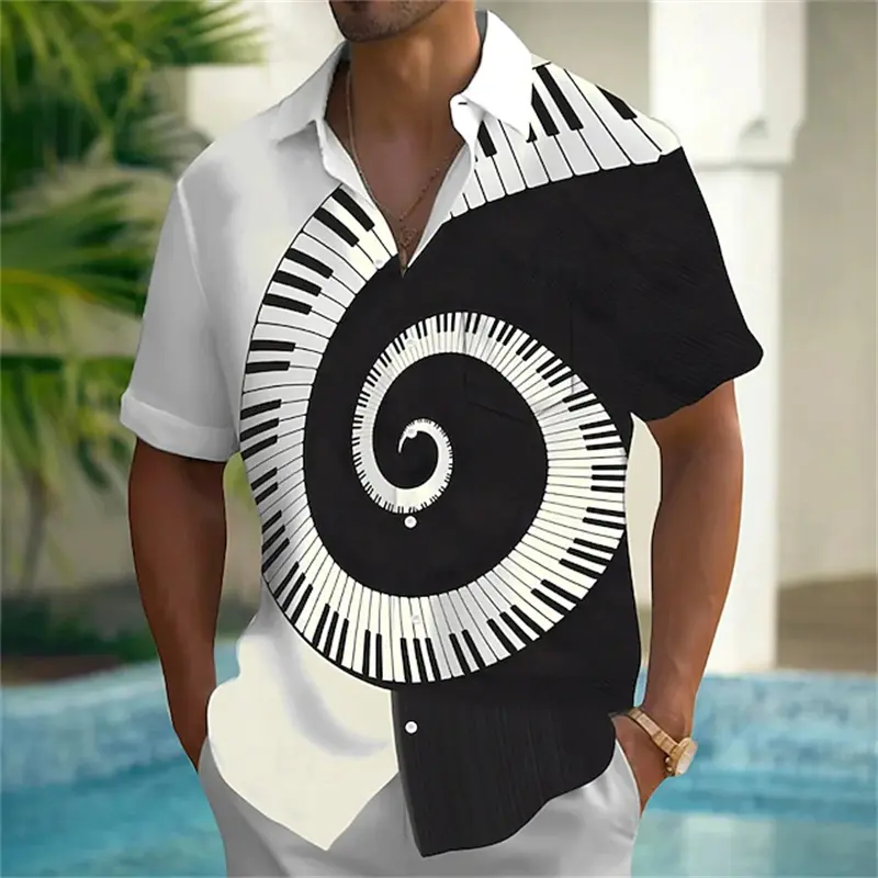 New Summer Tropical Hawaiian Shirt Summer 3D Printing Musical Instrument Short-Sleeved Blouse Street Music Lover Button Shirts