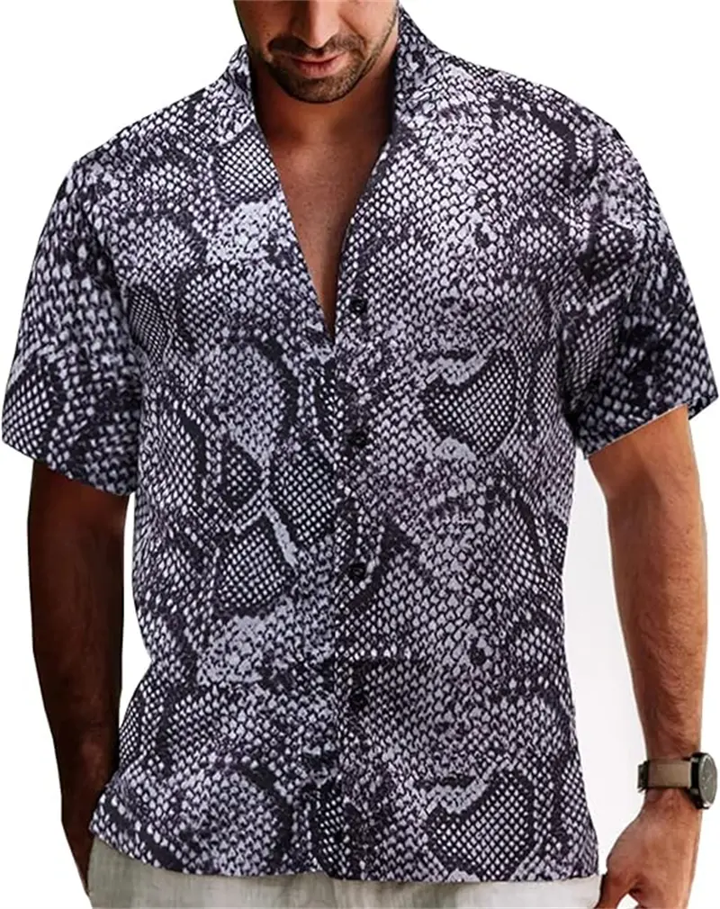 Vintage Men's Shirts Leopard 3D Printed Shirt Man High Quality Short Sleeve Button Laple Casual Shirt Summer Fashion Tee Tops