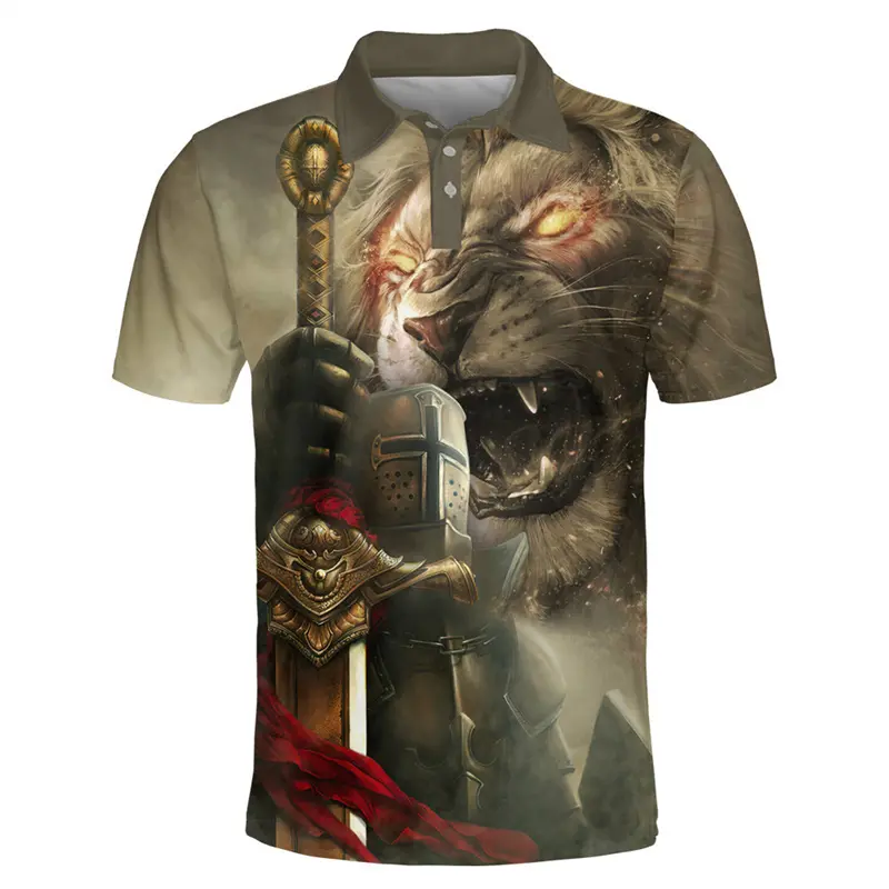 Knights Templar Graphic 3D Print Polo Shirts For Men Clothes Lapel POLO Shirt Casual Button Tops Cross Polo Summer Hot-selling