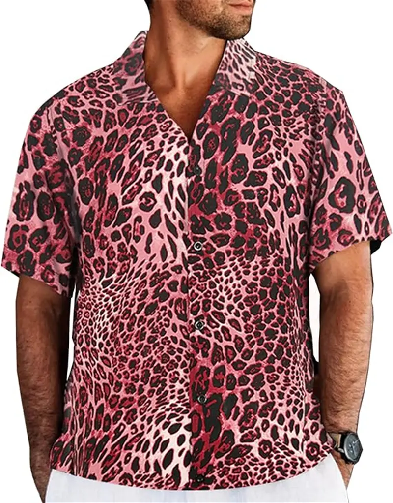 Vintage Men's Shirts Leopard 3D Printed Shirt Man High Quality Short Sleeve Button Laple Casual Shirt Summer Fashion Tee Tops