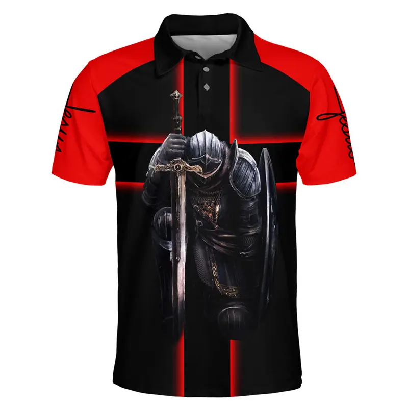 Knights Templar Graphic 3D Print Polo Shirts For Men Clothes Lapel POLO Shirt Casual Button Tops Cross Polo Summer Hot-selling