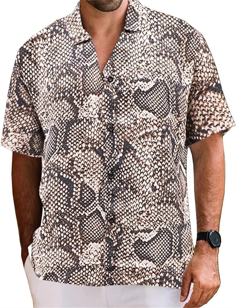 Vintage Men's Shirts Leopard 3D Printed Shirt Man High Quality Short Sleeve Button Laple Casual Shirt Summer Fashion Tee Tops
