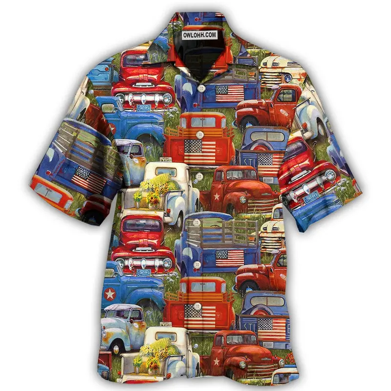 Hawaiian Men Shirt 3D Car Motorcycle Print Short Sleeve Blouse Summer Beach Vacation Casual Loose Fashion Lapel Men's Clothing