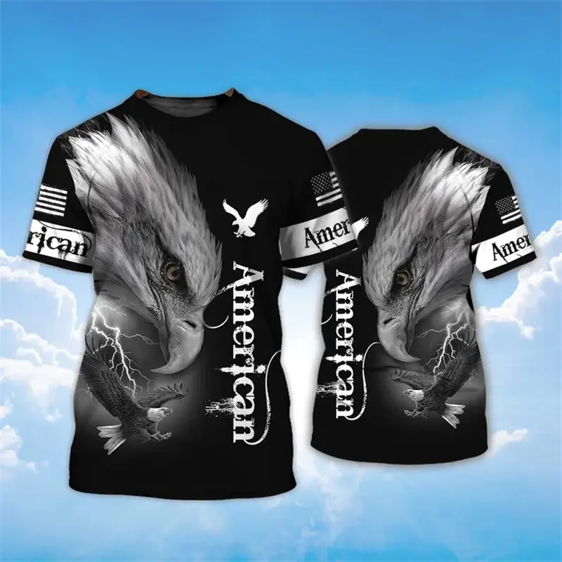 American Flag Graphic 3D Print T-shirt For Men Fashion Casual Men Street Oversized T Shirt Harajuku Eagle Pattern Short Sleeves