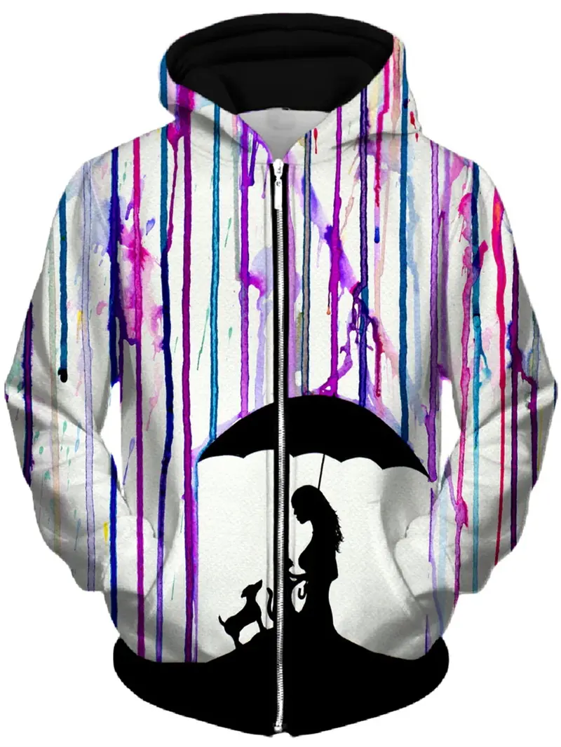 New Couple Zip Hoodie Trendy Colorful 3D Print Personality Hooded Coat Harajuku Y2k Street Trendy Hip Hop Men Couple Sweatshirt