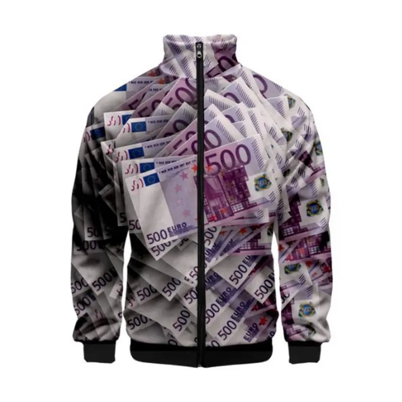 US Dollar Money Bomber Jacket for Men 3D Print Jacket Harajuku Hip Hop Style Stand Collar Zipper Sweatshirt Casual Sportswear