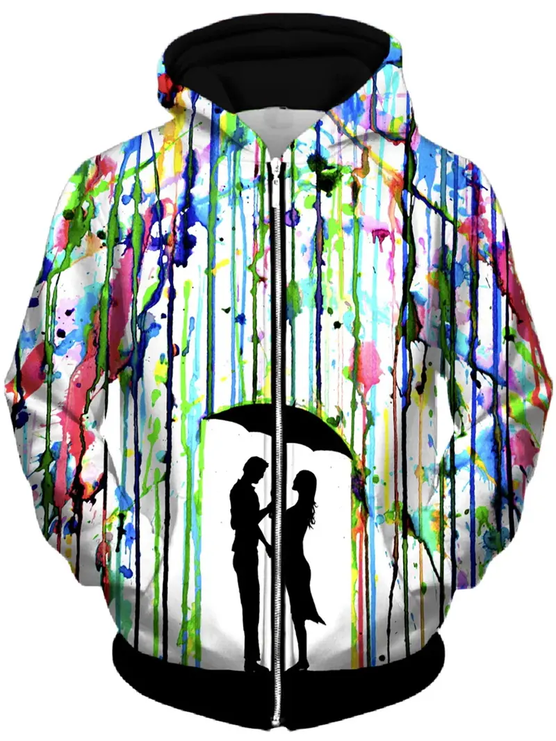 New Couple Zip Hoodie Trendy Colorful 3D Print Personality Hooded Coat Harajuku Y2k Street Trendy Hip Hop Men Couple Sweatshirt