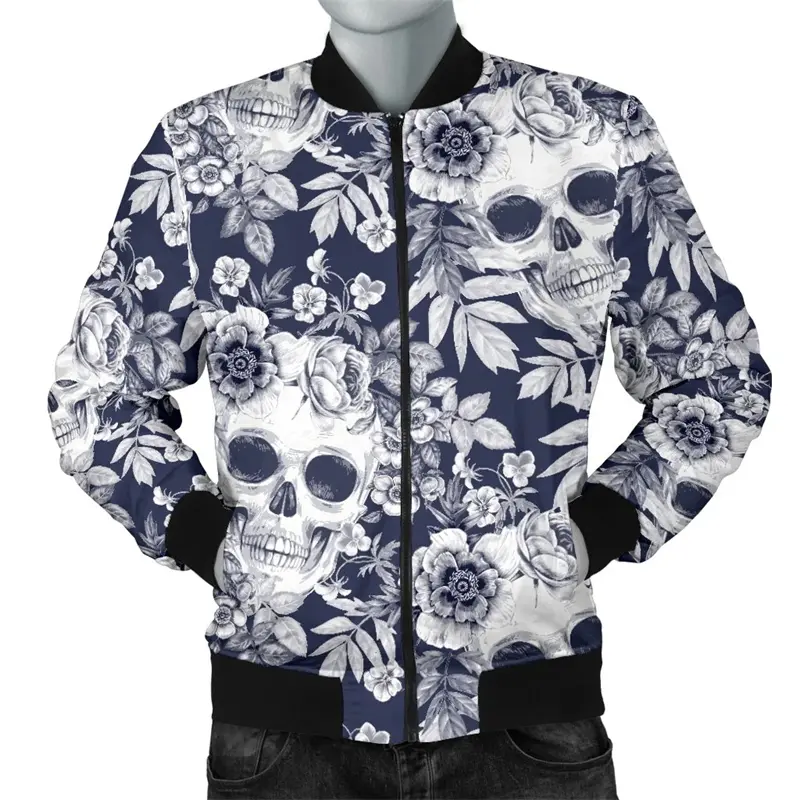 Retro Flower Skull Graphic Jacket Men Women 3D Printed Streetwear Long Sleeve Jackets Casual Personality Autumn Bomber Jacket
