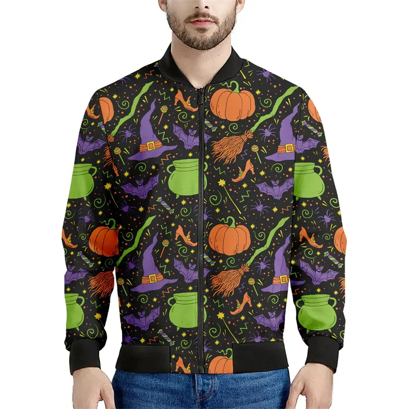 Halloween Candy Pumpkin Graphic Jacket For Men Women 3D Printed Zip Jacket Kids Loose Sports High Quality Coat Tops 2024 New