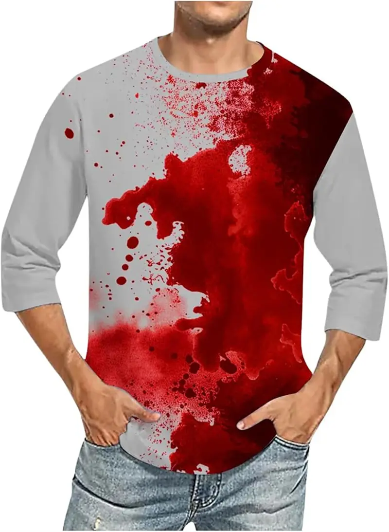 Horror Blood Pattern Long Sleeve T-shirts Summer Fashion O Neck Hip Hop 3D Printed T Shirts Casual Streetwear Y2k Mens Clothing