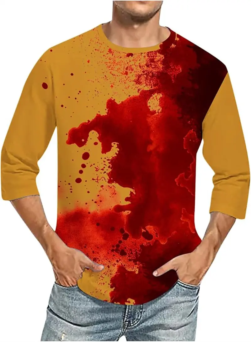 Horror Blood Pattern Long Sleeve T-shirts Summer Fashion O Neck Hip Hop 3D Printed T Shirts Casual Streetwear Y2k Mens Clothing