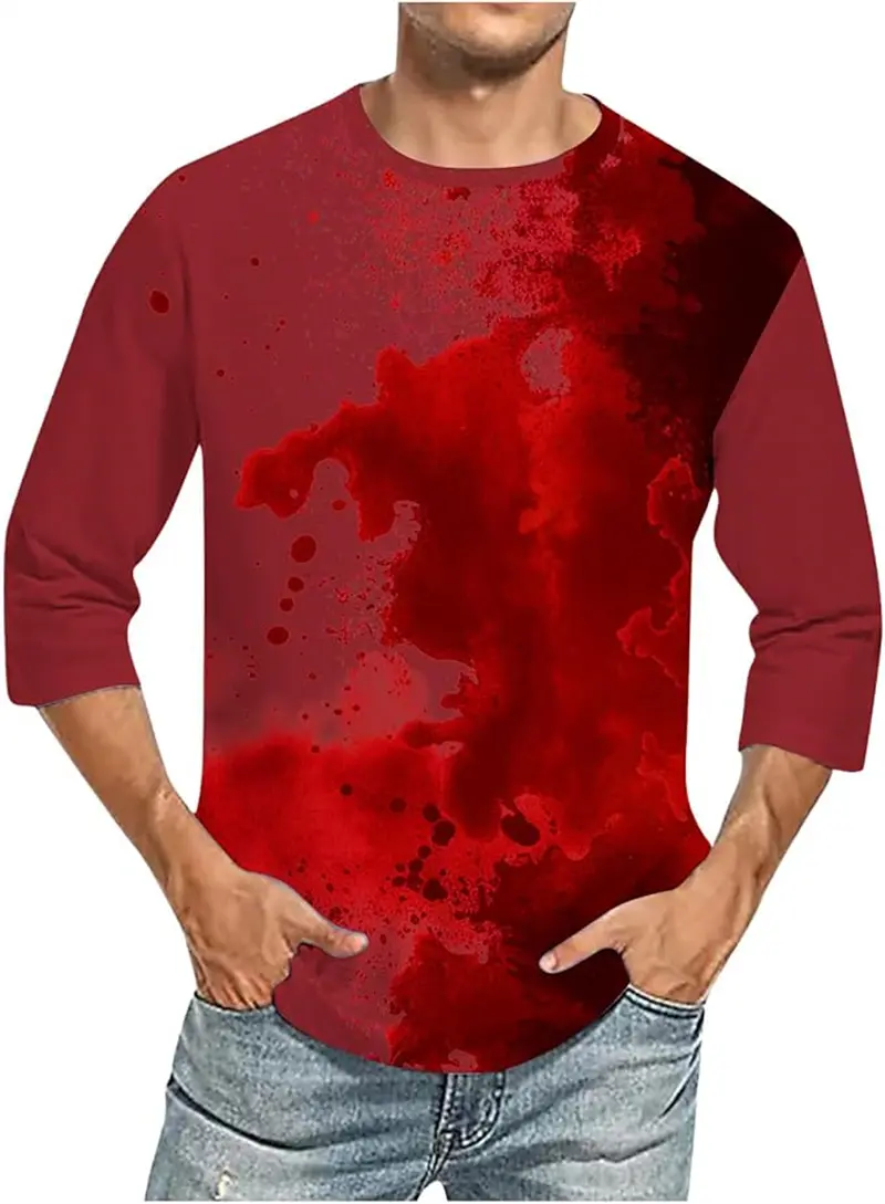 Horror Blood Pattern Long Sleeve T-shirts Summer Fashion O Neck Hip Hop 3D Printed T Shirts Casual Streetwear Y2k Mens Clothing