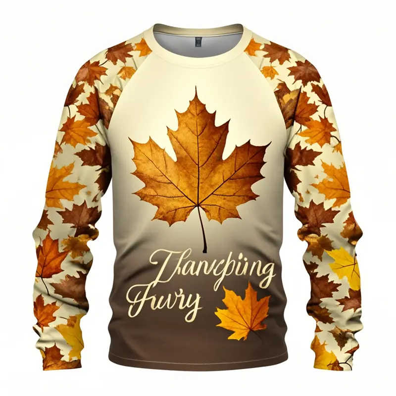 Fashion New Thanksgiving Day Mens Clothing T Shirt New In 3d Maple Leaf Print Long Sleeve Bachelor Party Mens Designer Clothes