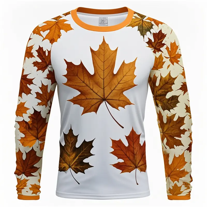 Fashion New Thanksgiving Day Mens Clothing T Shirt New In 3d Maple Leaf Print Long Sleeve Bachelor Party Mens Designer Clothes