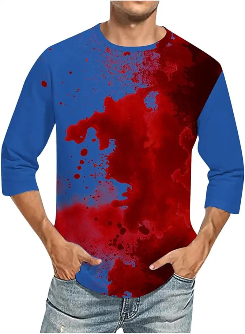 Horror Blood Pattern Long Sleeve T-shirts Summer Fashion O Neck Hip Hop 3D Printed T Shirts Casual Streetwear Y2k Mens Clothing