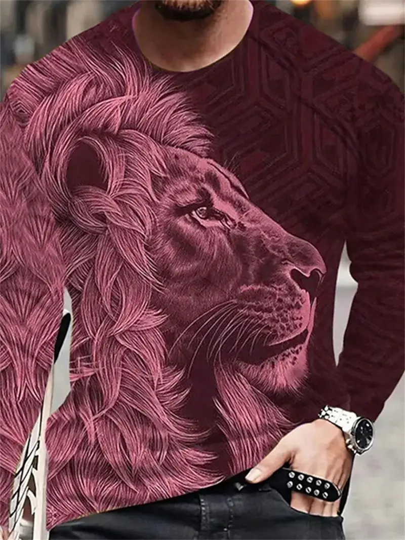 Vintage Animal Lion 3d Print Mens Designer Clothes Casual Long Sleeve Round Neck T-shirt Kids Oversized Fashion Casual TShirt
