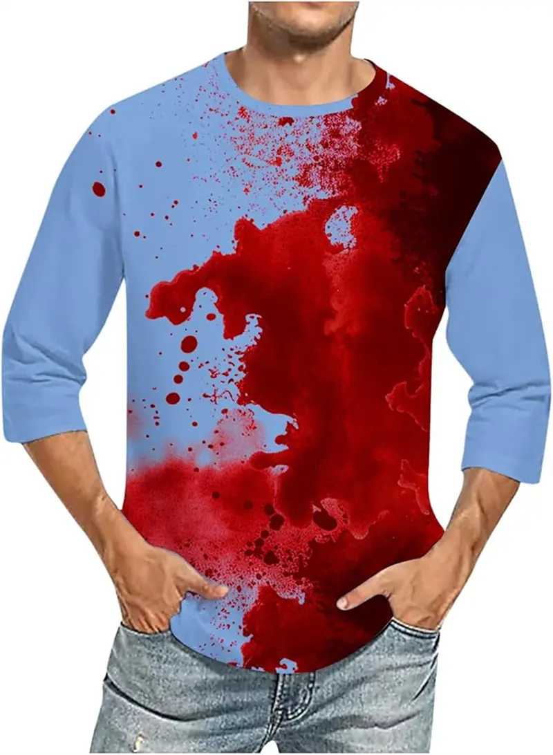Horror Blood Pattern Long Sleeve T-shirts Summer Fashion O Neck Hip Hop 3D Printed T Shirts Casual Streetwear Y2k Mens Clothing
