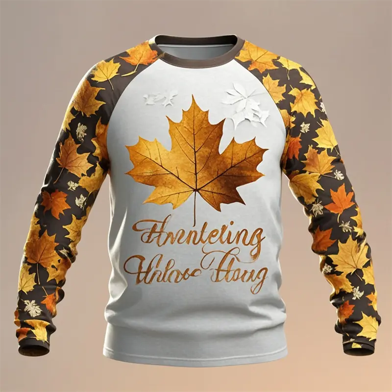 Fashion New Thanksgiving Day Mens Clothing T Shirt New In 3d Maple Leaf Print Long Sleeve Bachelor Party Mens Designer Clothes