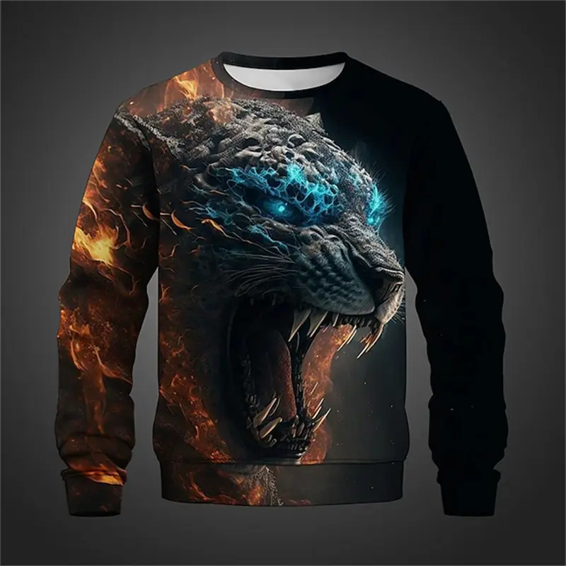Vintage Animal Lion 3d Print Mens Designer Clothes Casual Long Sleeve Round Neck T-shirt Kids Oversized Fashion Casual TShirt