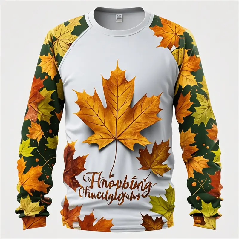 Fashion New Thanksgiving Day Mens Clothing T Shirt New In 3d Maple Leaf Print Long Sleeve Bachelor Party Mens Designer Clothes