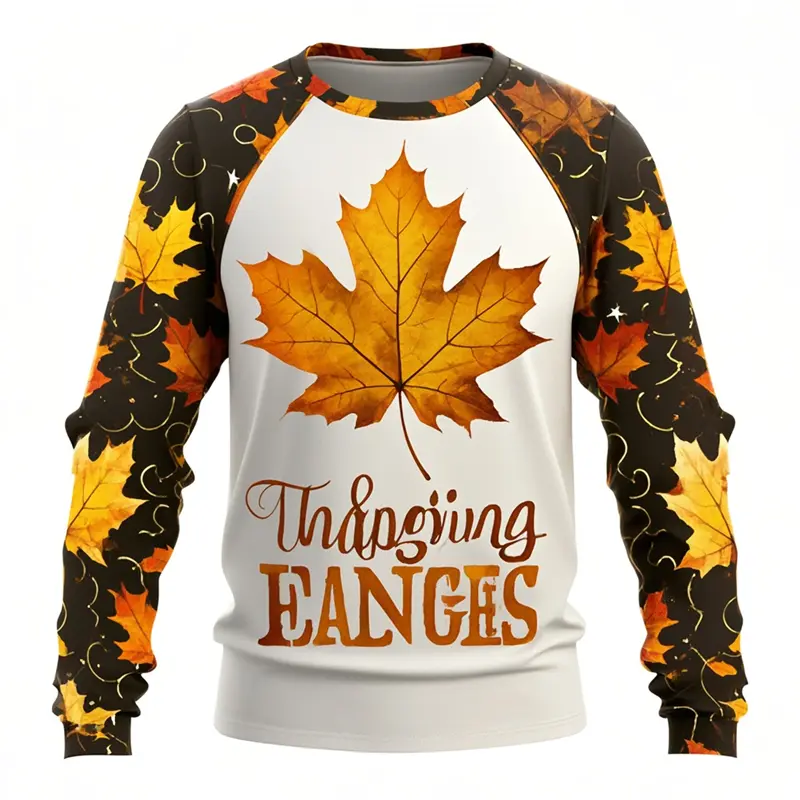 Fashion New Thanksgiving Day Mens Clothing T Shirt New In 3d Maple Leaf Print Long Sleeve Bachelor Party Mens Designer Clothes