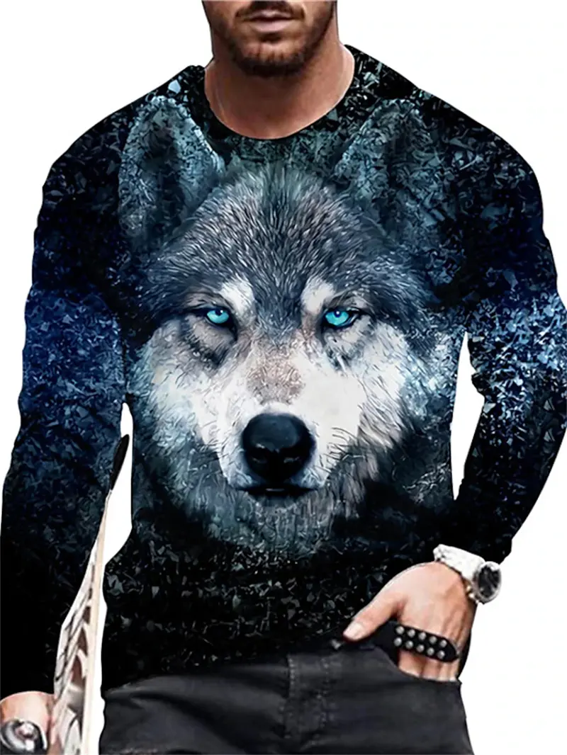 Vintage Animal Lion 3d Print Mens Designer Clothes Casual Long Sleeve Round Neck T-shirt Kids Oversized Fashion Casual TShirt