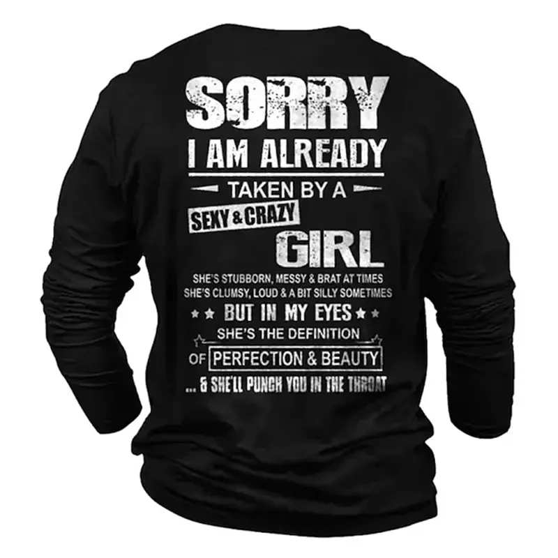 Funny Slogan About Age 3D Men Graphic T Shirts Y2k Clothing Fashion Casual Oversized Long-sleeved T Shirt Mens Designer Clothes