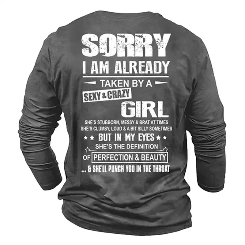 Funny Slogan About Age 3D Men Graphic T Shirts Y2k Clothing Fashion Casual Oversized Long-sleeved T Shirt Mens Designer Clothes