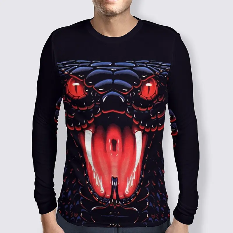 Terro Snake 3D Graphic T Shirts Mens Clothing Summer Fall Round Neck  Long Sleeve T-shirt Trend Personality Oversized Tee Tops