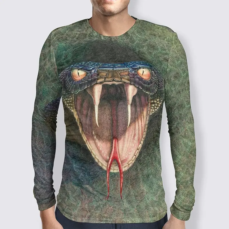 Terro Snake 3D Graphic T Shirts Mens Clothing Summer Fall Round Neck  Long Sleeve T-shirt Trend Personality Oversized Tee Tops