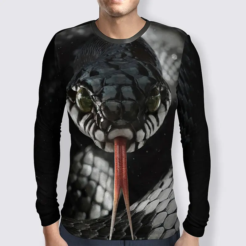 Terro Snake 3D Graphic T Shirts Mens Clothing Summer Fall Round Neck  Long Sleeve T-shirt Trend Personality Oversized Tee Tops