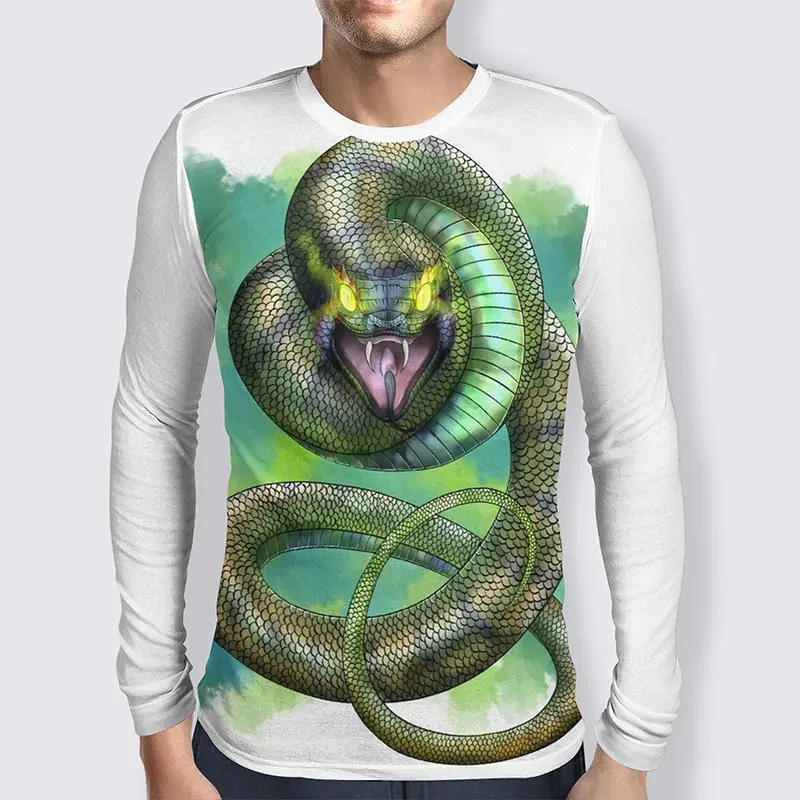 Terro Snake 3D Graphic T Shirts Mens Clothing Summer Fall Round Neck  Long Sleeve T-shirt Trend Personality Oversized Tee Tops