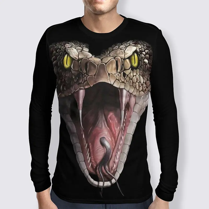 Terro Snake 3D Graphic T Shirts Mens Clothing Summer Fall Round Neck  Long Sleeve T-shirt Trend Personality Oversized Tee Tops