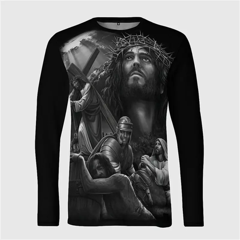 Christ Jesus Graphic 3D Print T-Shirt Men Women Christianity O-Neck Long Sleeve Fashion Oversized Harajuku Tee Tops Men Clothing