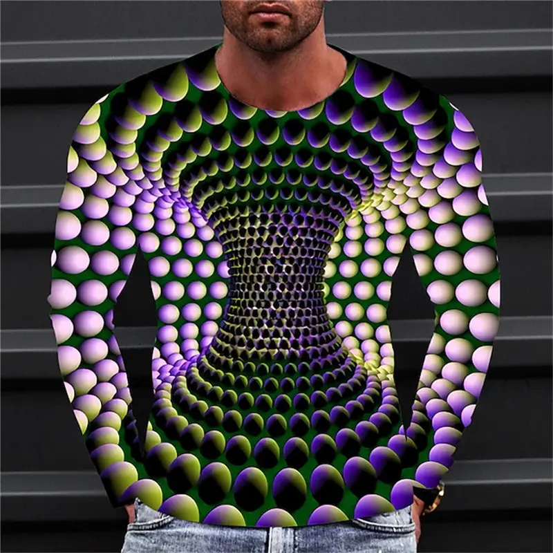 Mens Clothing 3D Print Vortex  Graphic Long Sleeve Fashion Hip Pop Streer Wear Autumn Men's T-shirt Man Clothing Colorful Tops