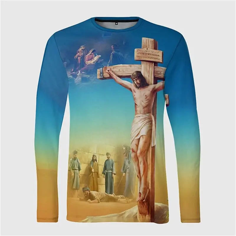 Christ Jesus Graphic 3D Print T-Shirt Men Women Christianity O-Neck Long Sleeve Fashion Oversized Harajuku Tee Tops Men Clothing